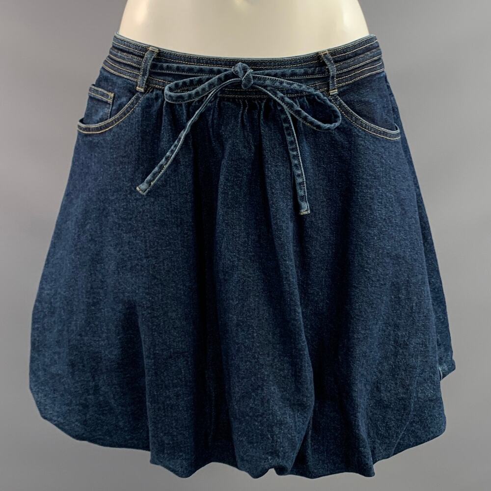 CINQ a' SEPT Size 8 Navy Cotton Bubble Hem Mini Skirt